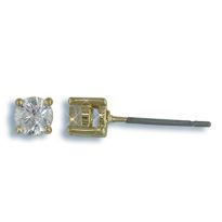 Small Golden Stud Earrings with Round Cut Blue Luster Diamond